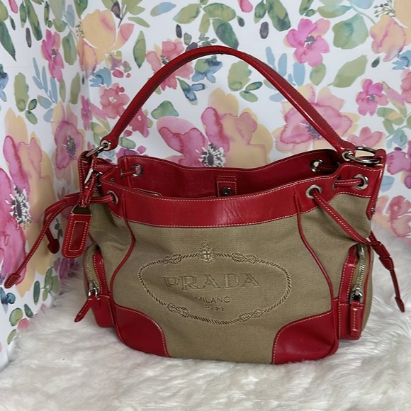 💯Authentic PRADA 
Jacquard Logo Hobo Corda Rosso🍀 - Picture 5 of 17